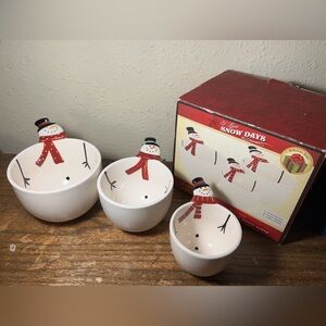 3-Piece Snowman Bowl Set - White and Red